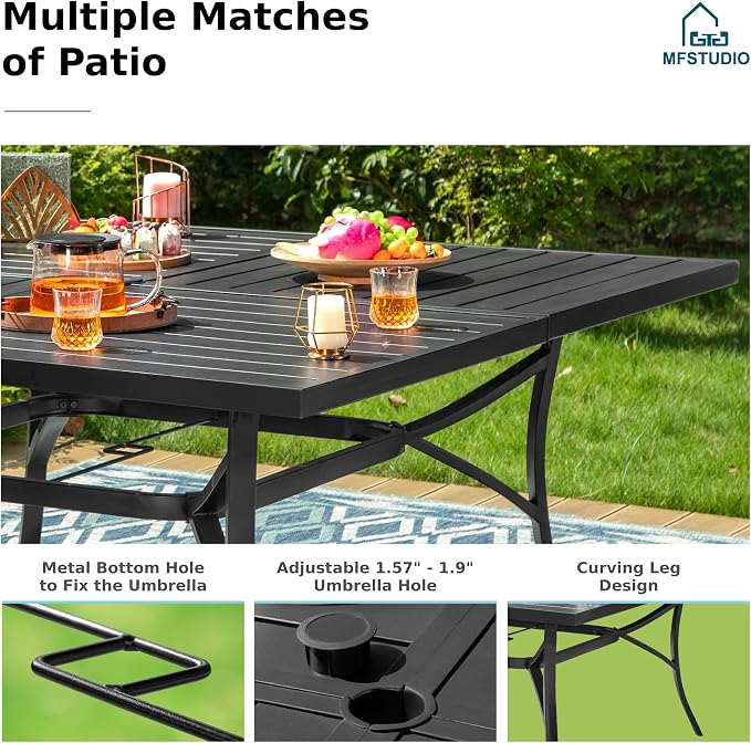 MFSTUDIO 9 Pieces Patio Dining Set, Cushioned Chairs and Metal Square Dining - Image 6