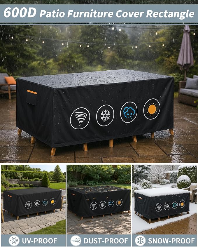 Outdoor Waterproof Furniture Cover, 136W x 74L x 28H inches Heavy Duty 600D - Image 6