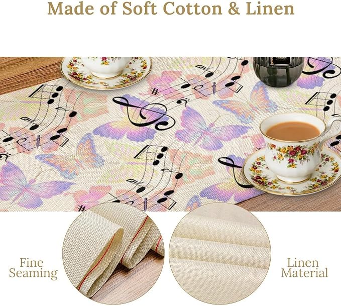 Music Butterfly Table Runner, Beautiful Musical Notes Spring Butterfly - Image 4
