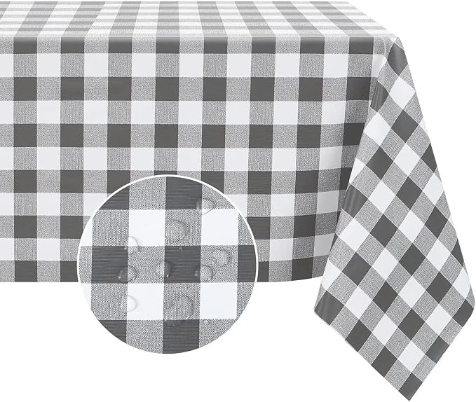 Romanstile Square Vinyl Tablecloth, 100% Waterproof Buffalo Gingham Plastic by Romanstile
