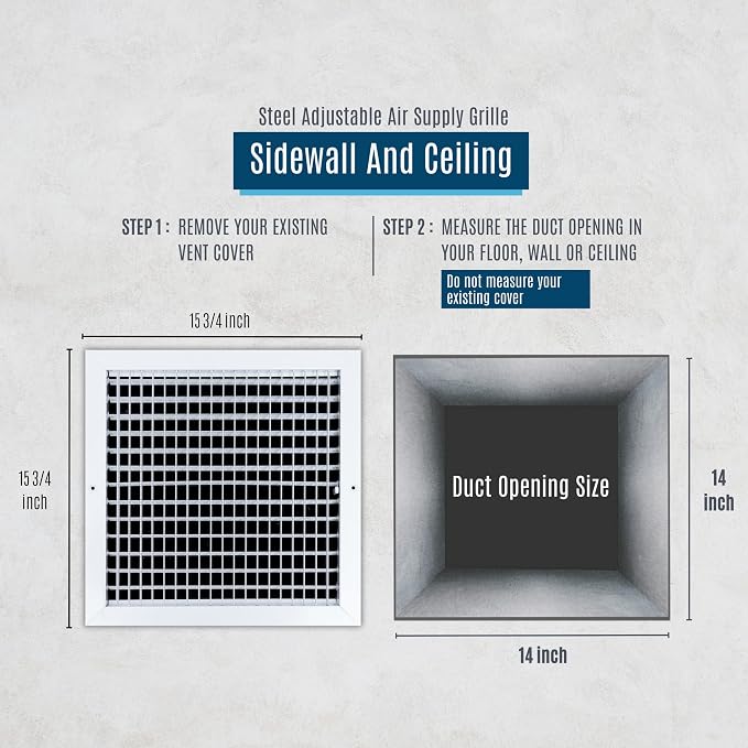 Fits 14x14 Duct Opening Steel Adjustable Air Supply Grille by Handua | Register - Image 3