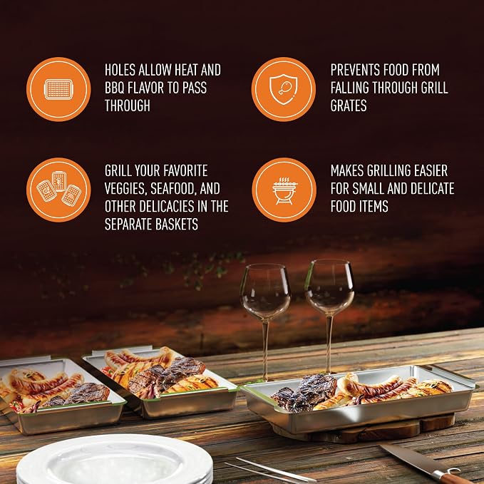 Yukon Glory BBQ Vegetable Grill Basket Set, Stainless Steel, 3 Baskets - Image 2