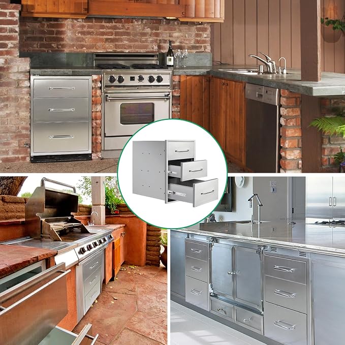 Outdoor Kitchen Drawers 14" W x 21" H x 21" D Stainless Steel Triple Drawers - Image 6