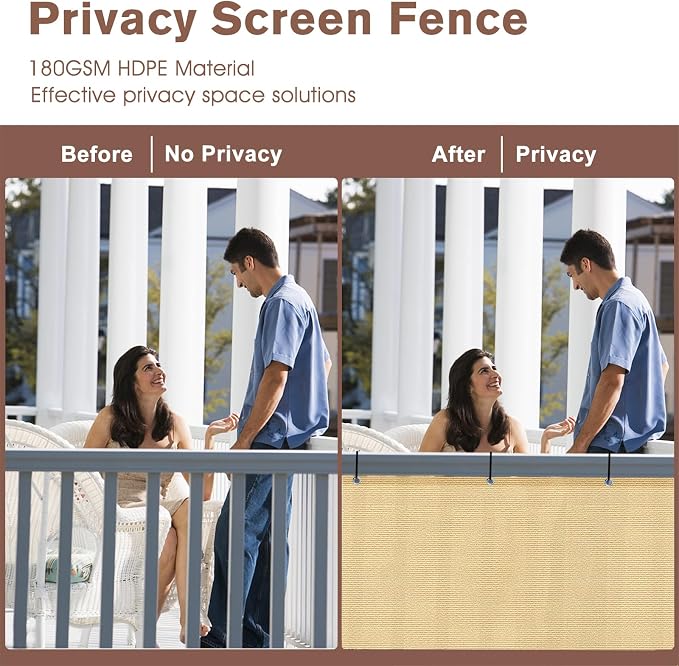 SUNNY GUARD 3'x10' Sand Yellow Balcony Deck Privacy Screen Fence, Apartments - Image 3