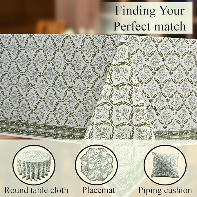 CPC Fern Regal Tablecloth 100% Cotton 72x160 Inch Indian Block Print Rectangle - Image 8