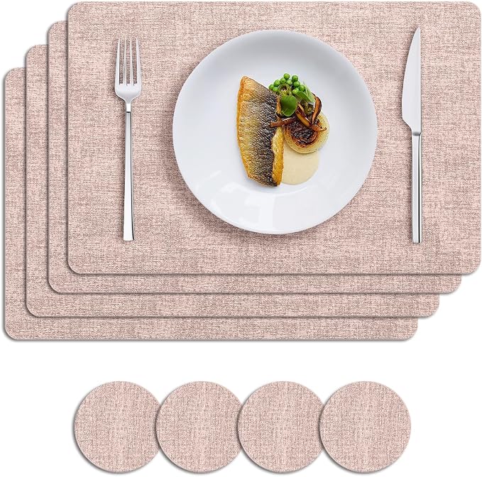 MOSAYT Faux Leather Placemats Set of 6, Heat Resistant Vinyl Place Mats by MOSAYT