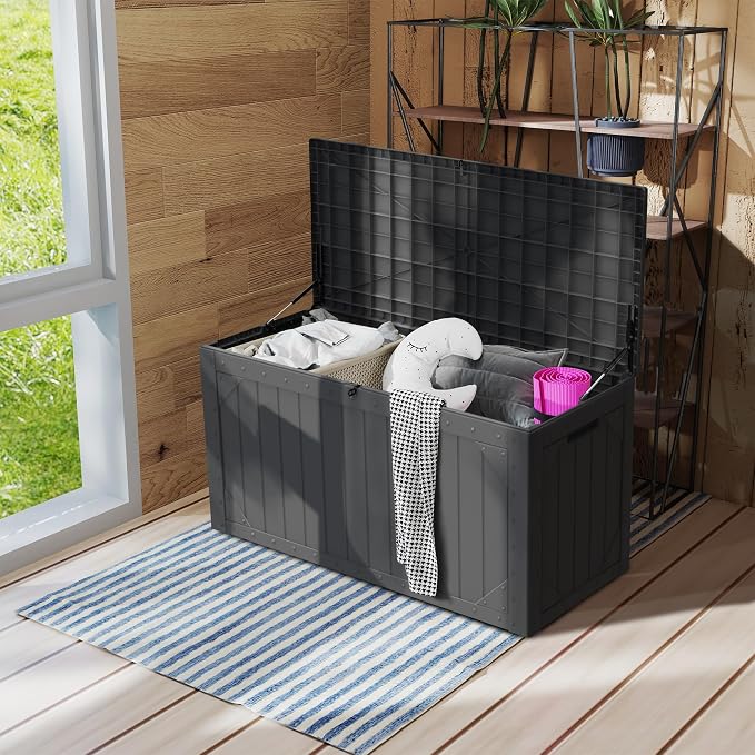 100 Gallon Resin Deck Box, Waterproof Outdoor Storage Box - Image 2