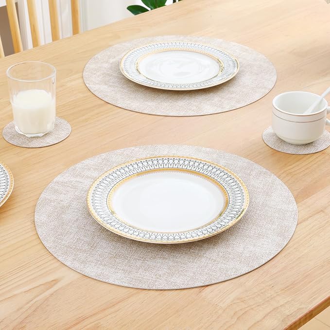 Homaxy Round Faux Leather Placemats and Coasters, Washable Dual-Side Table Mats - Image 7