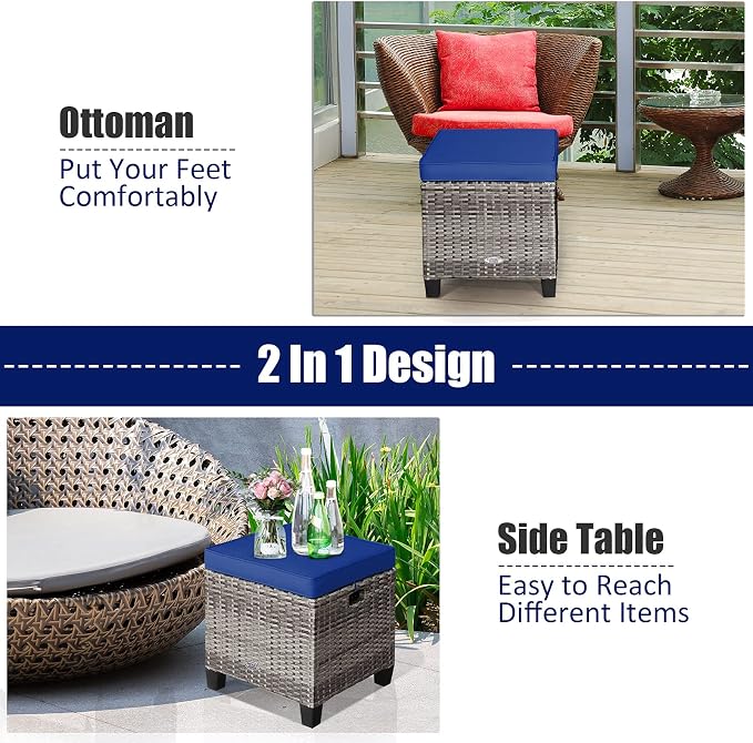 Tangkula 2 Pieces Patio Rattan Ottomans, Outdoor Wicker Footstool Footrest Seat - Image 8