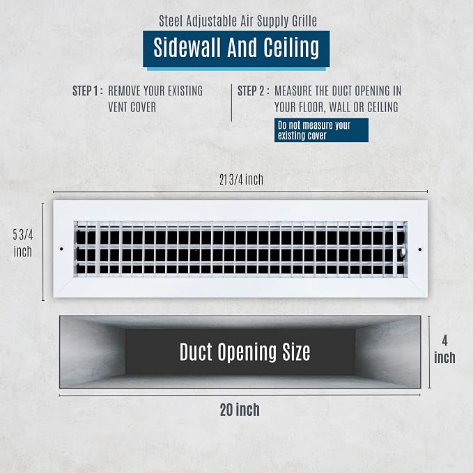 Fits 20x4 Duct Opening Steel Adjustable Air Supply Grille by Handua | Register - Image 2