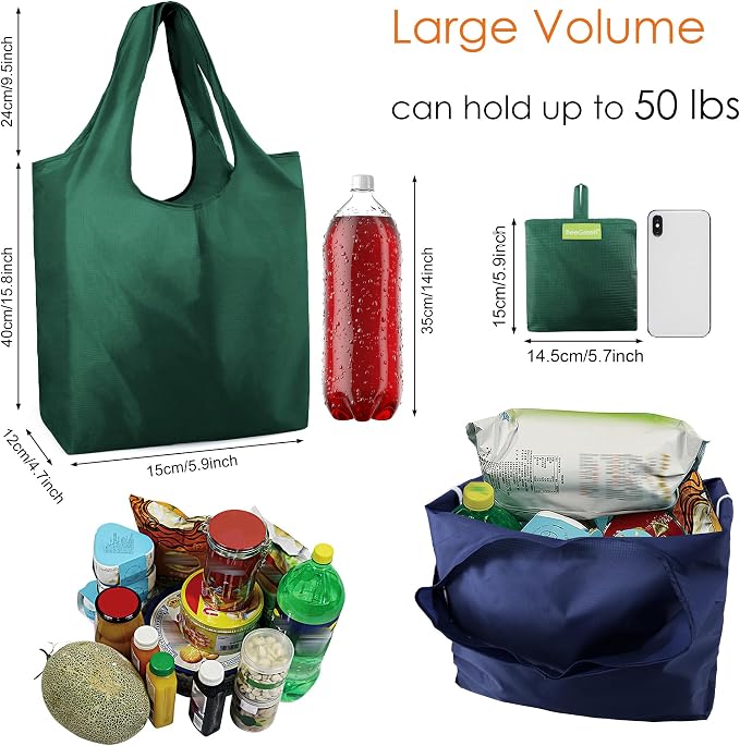 BeeGreen Colorful Reusable Grocery Bags 6 Pack, Heavy Duty Totes - Image 2