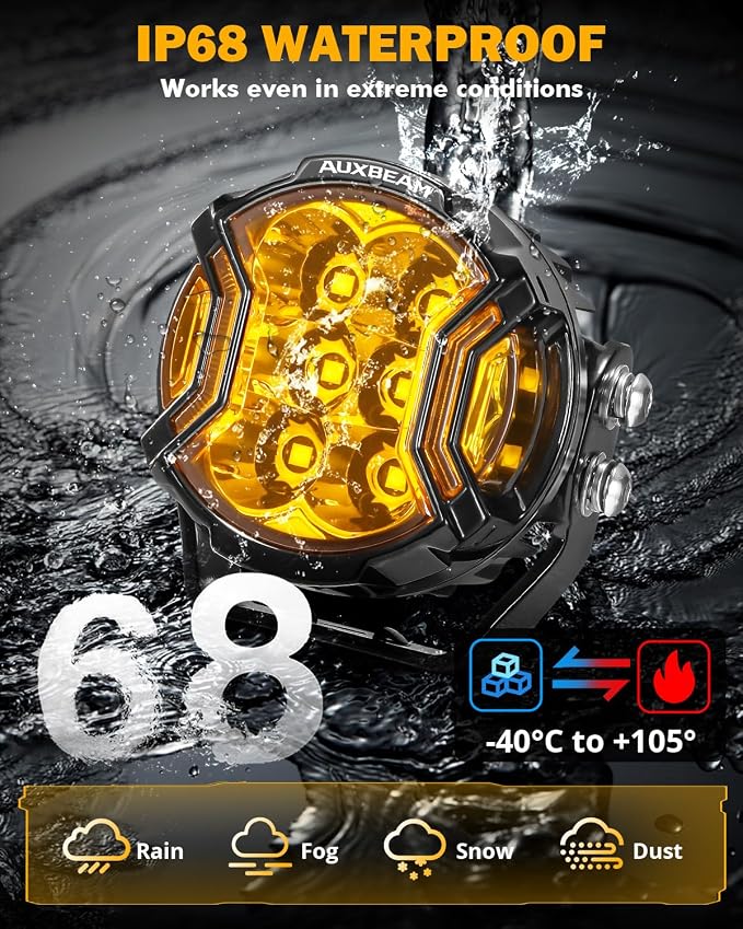 Auxbeam V-Ultra Series 3 Inch 108W LED Round Pods, 3 Modes Offroad Driving Side - Image 6