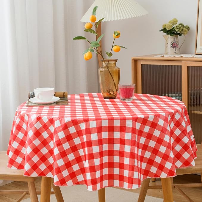 Nasitos Red and White Checkered Tablecloth 60 Inch Round - Image 7