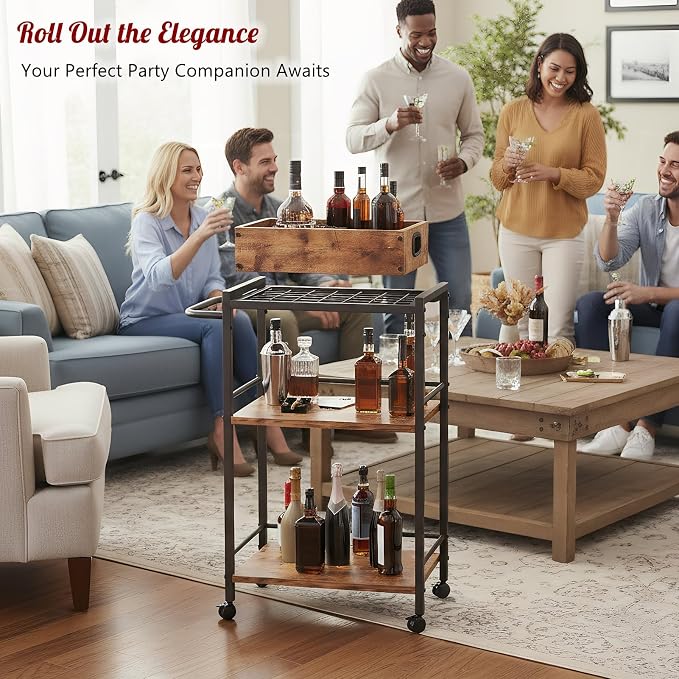 3-Tier Bar Cart for The Home, Rolling Cart - Image 3