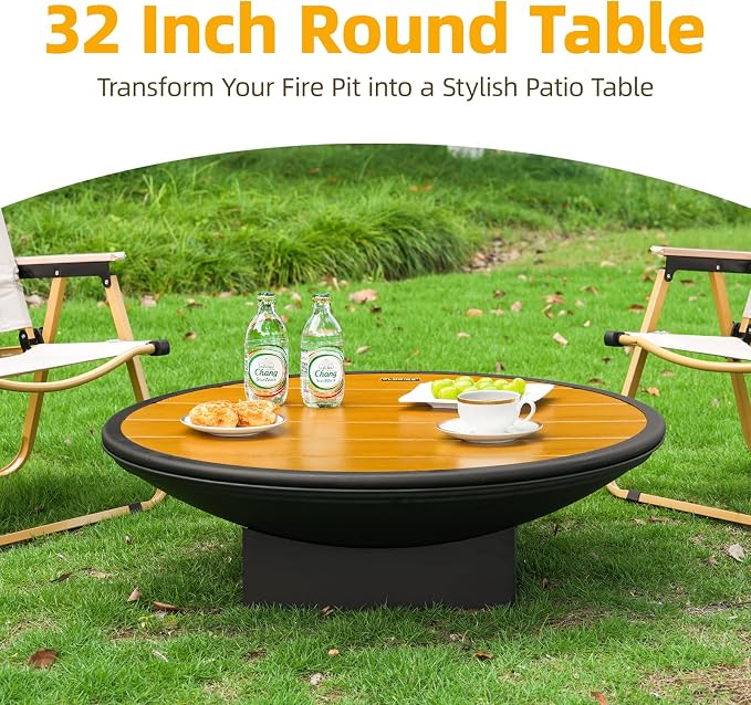 32 Inch Fire Pit for Outside, Outdoor Wood Burning Fire Pit Table - Image 4