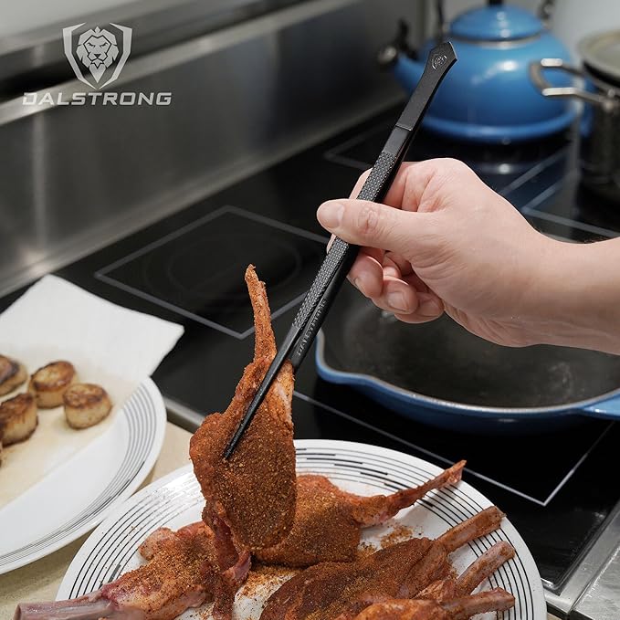 Tongs, 2-Piece Set, 6.5-Inch Black Stainless Steel Precision Grip