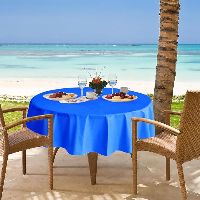 Nasitos 2 Pack Round Vinyl Tablecloth 60 Inch-Vinyl Plastic Blue Table Cloth - Image 6