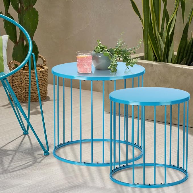SUNNYPARK Outdoor Side Table Set of 2, Metal Circle Accent End Tables - Image 2