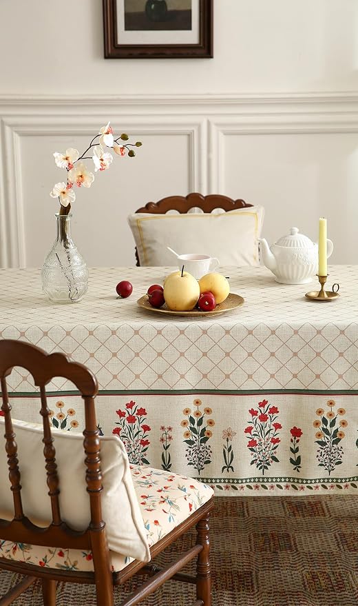 ISAENNE Designer Vintage Linen Floral Extra Long Rectangle Tablecloth, Fall - Image 8