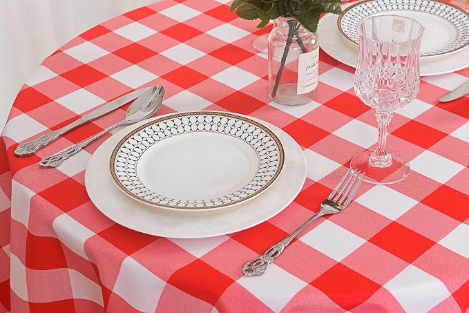 2 Pack Waterproof Polyester Fabic Round Checkered Tablecloth，60 Outdoor Table - Image 4