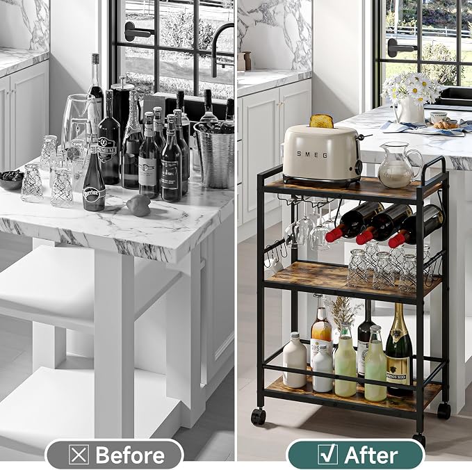 Bar Cart, Serving Cart for Home, Microwave Cart, Drink Cart, Mobile Kitchen - Image 7