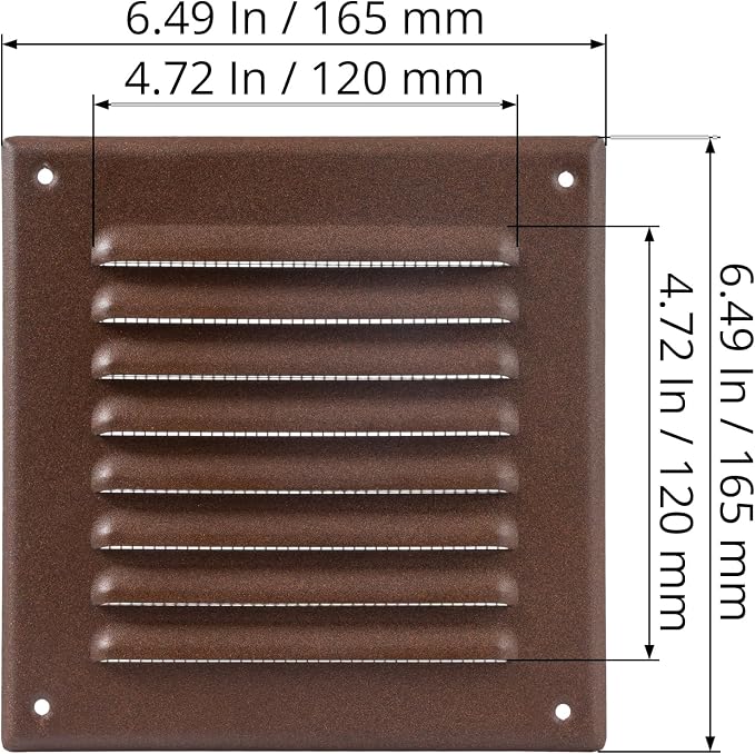 Square Ventilation Grille / 5" x 5" Inch Inside Measurement/Brown Metal Air - Image 2