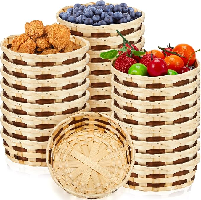 Sintuff 24 Pcs Small Woven Basket Round Bamboo Gift Baskets 6. 5 x 2 Inches by Sintuff