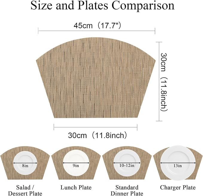 SHACOS Wedge Shape Placemats Set of 4 Woven Vinyl Round Table Placemat Curved - Image 6