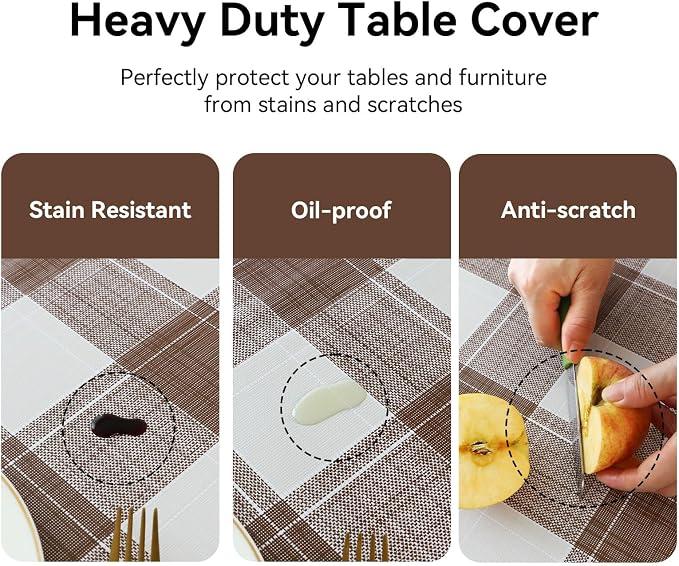 Romanstile Square Plastic Tablecloth, 100% Waterproof Oil-Proof Checkered PVC - Image 4