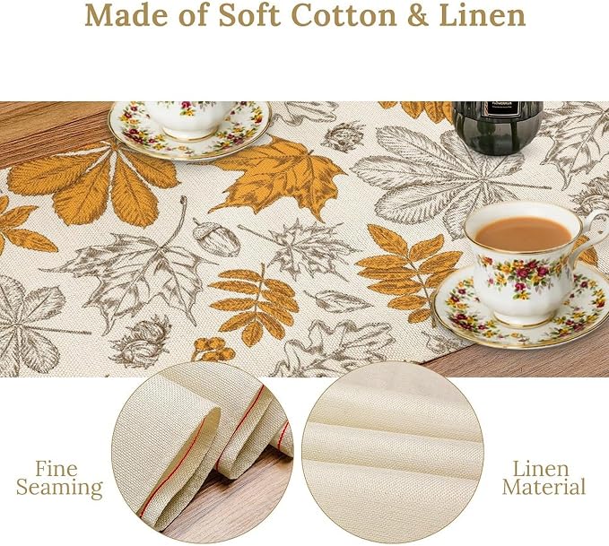 Autumn Maple Leaf Table Runner, Vintage Fall Orange Brown Nature Botanical - Image 5