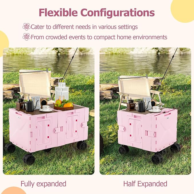 Goplus Large Foldable Utility Cart w/ 2-Tier Storage Crates, 5 Rotate Wheels - Image 5