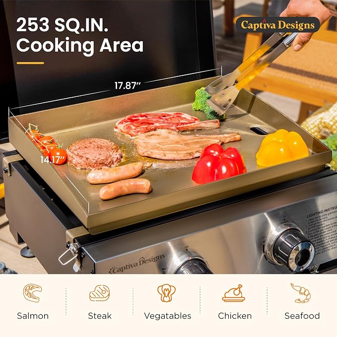 Captiva Designs 17 Inch 2 Burner Portable Propane Gas Griddle Grill - Image 4