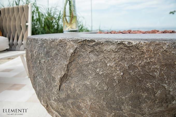 Elementi | Boulder Gas Fire Pit Cast Concrete Semi-Round Fire Table, Outdoor - Image 7