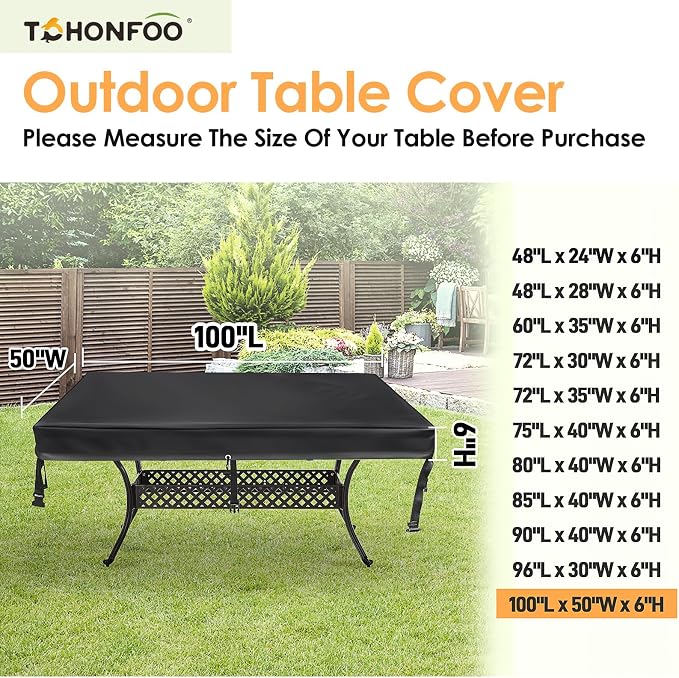 TOHONFOO Rectangular Patio Table Cover - Image 2