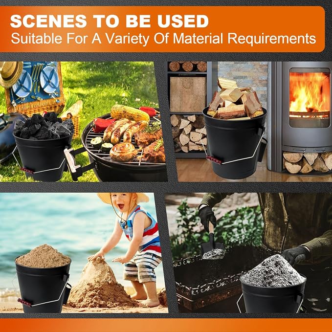5.2 Gallon Ash Bucket with Lid and Shovel, Metal Fireplace Ash Bucket with Broom - Image 8