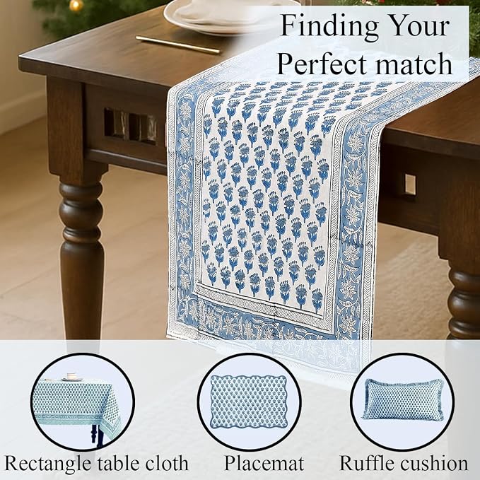 CPC Cotton Table Runner 16x108 Inch Block Printed Long Fall Table Runner - Image 7