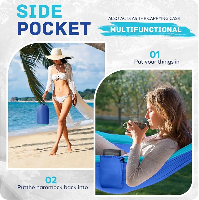 Hammock in Blue, Extra Large 106 x 55 Inch, 600 lb Capacity