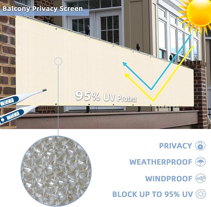 3'x16.4'Balcony Privacy Screen Cover Fence Cover UV Protection Weatherproof - Image 2