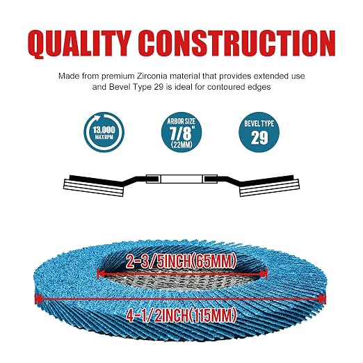 EZARC Flap Discs 80 Grit, 4 1/2 x 7/8-Inch Flap Sanding Disc, Type 29 Zirconia - Image 2