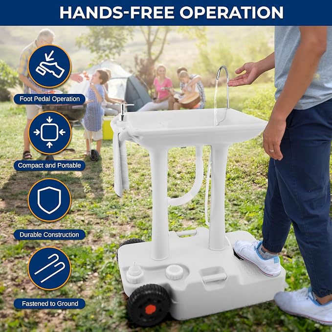 SereneLife Portable Hand Washing Station, 100+ Hand Washes, Hands-Free Foot Pump - Image 3