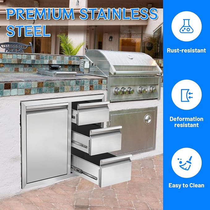 Outdoor Kitchen Drawer Combo, Stainless Steel Triple Drawer Cabinet - Image 2