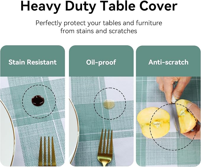 Romanstile Rectangle Plastic Tablecloth, 100% Waterproof Oil-Proof Checkered - Image 4