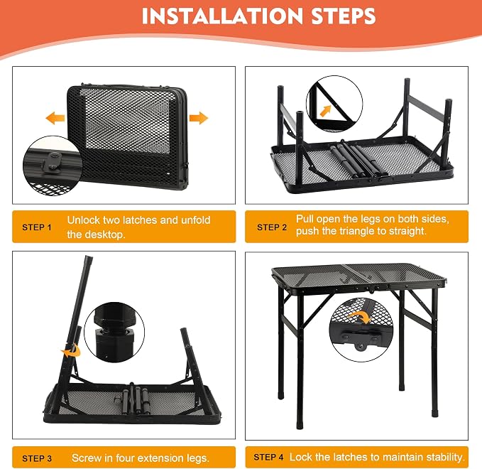 Camping Table with Mesh Desktop, Lightweight & Portable Small Folding Grill - Image 6