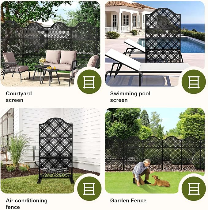 Outdoor Freestanding Decorative Privacy Screen 72" H×47" W Metal Room Divider - Image 5