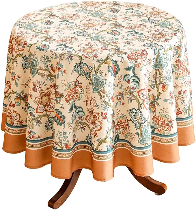 Designer Vintage Linen Small Round Tablecloth, Indian Style Wrinkle Free Orange by bilingaier