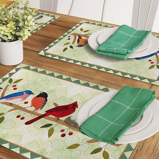 Seliem Spring Birds Tree Branches Placemats Set of 4, Cardinal Bluebird - Image 6