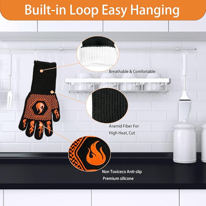 BBQ Fireproof Gloves, Grill Cut-Resistant Gloves 1472°F Heat Resistant Gloves - Image 3