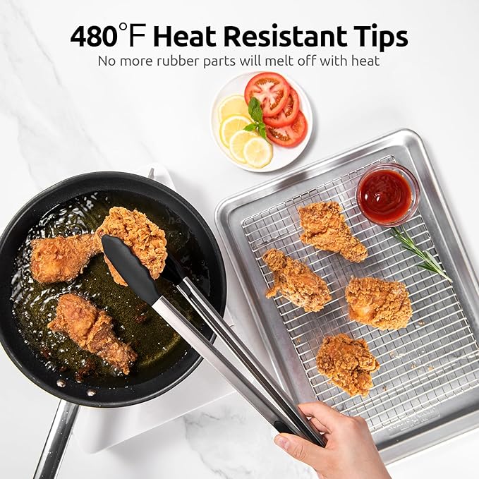Tongs 16-Inch Black Stainless Steel with Silicone Tips and Locking Tab