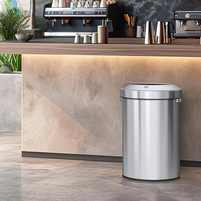 EKO Urban 16 Gallon Semi-Round Open Top Waste Bin, Stainless Steel Half Round - Image 2