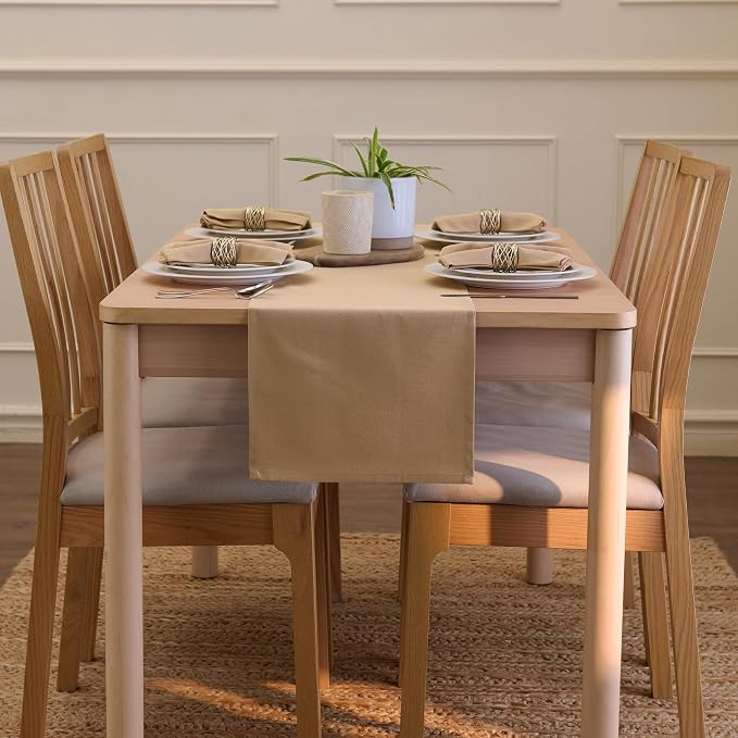 Encasa XO Table Runner 13"x104" Long | Cotton Canvas Fabric | Light Beige Solid - Image 4